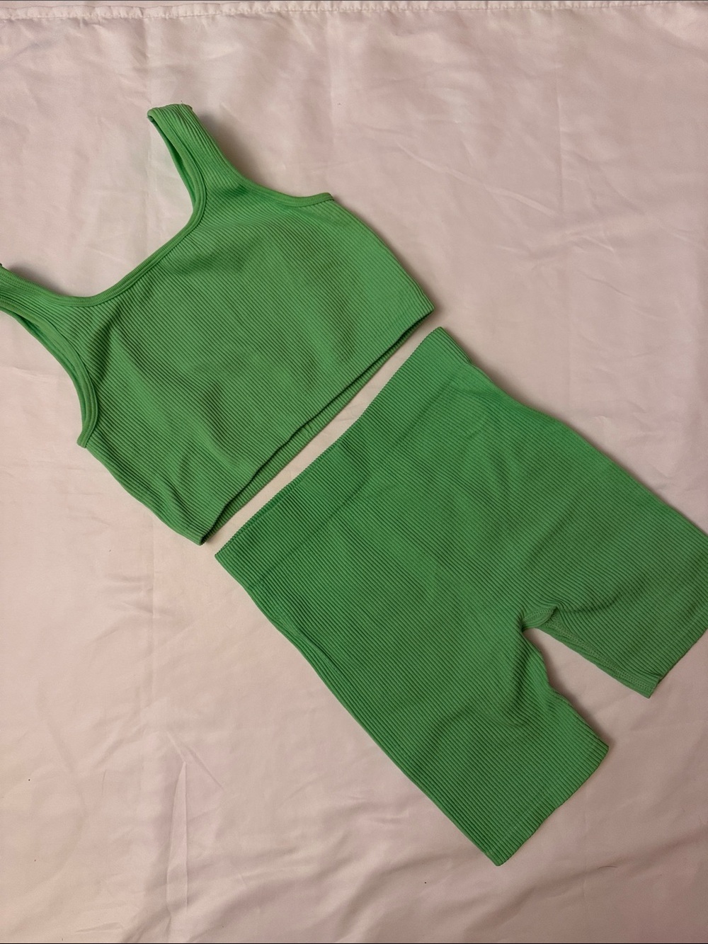 Green Ribbed Tank & Biker Shorts Set - Kids 9-11 years old